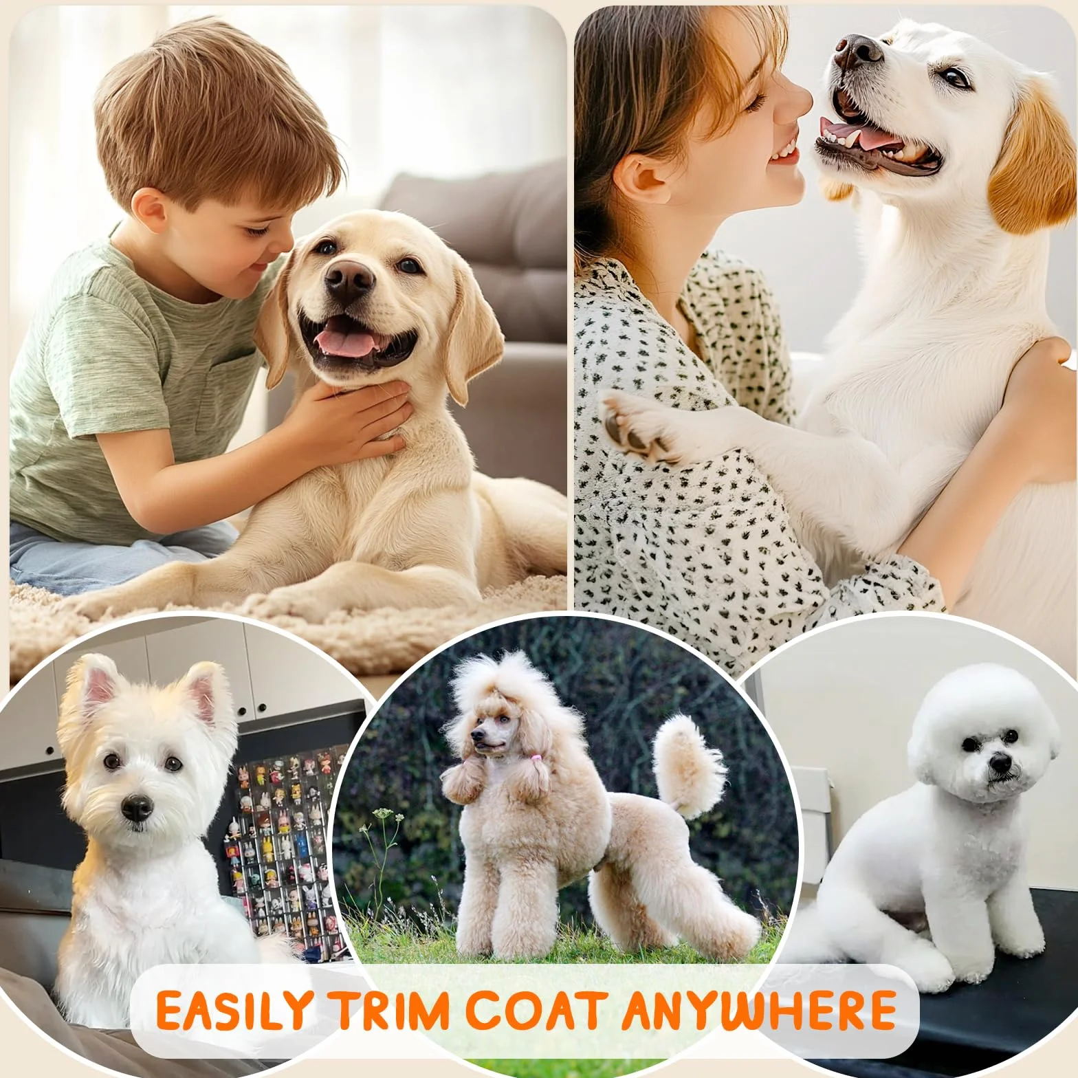 YAZEKY Tosatrice per Cani Professionale, Silenzioso rasoio elettrico per cani, Tosatrice per cani/Gatti Pelo Lungo Ricaricabile con Toelettatura Accessori (Oro)
