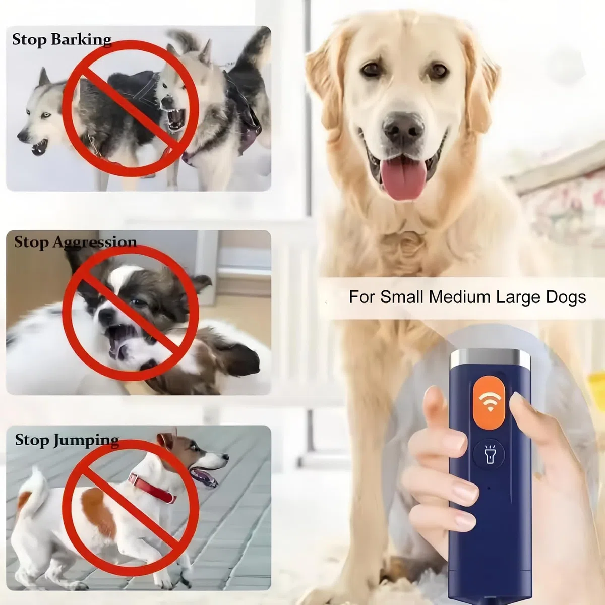 dispositivo anti abbaiare ad ultrasuoni con modalità torcia, repellente per cani ricaricabile, a lunga durata, per l'addestramento comportamentale, facile da usare per cani, interno ed