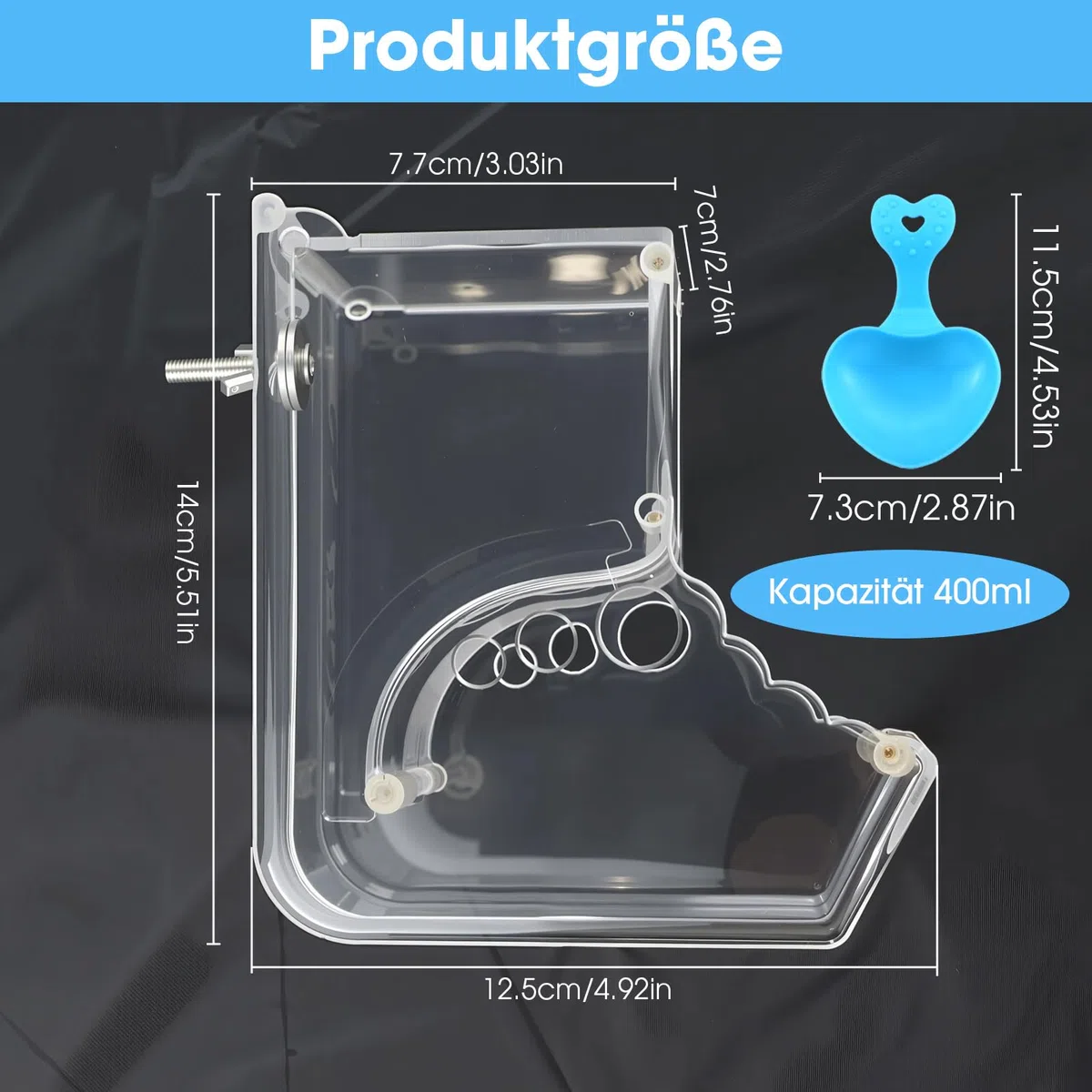 Dispenser per mangime per criceti, automatico, grande capacità, trasparente, per mangime per criceti, porcellini d'India, pappagalli (400 ml)