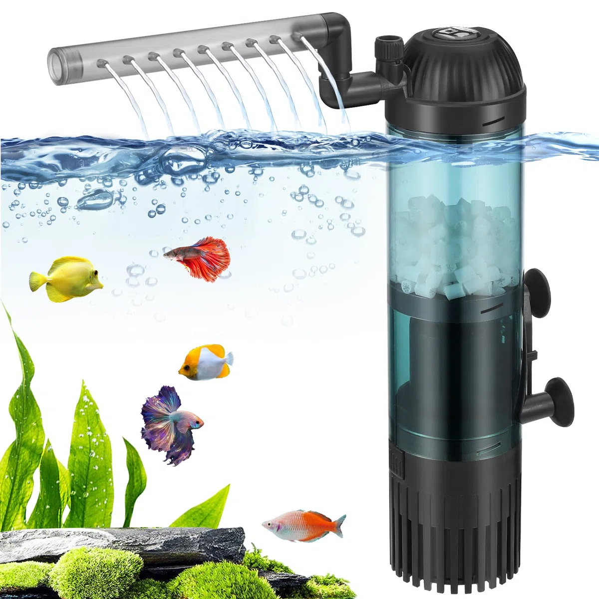Filtro interno per acquario da 6 W con filtraggio del flusso di 500 l/h, ossigenazione, circolazione per acqua pulita, flusso d'aria regolabile, basso rumore e silenzioso