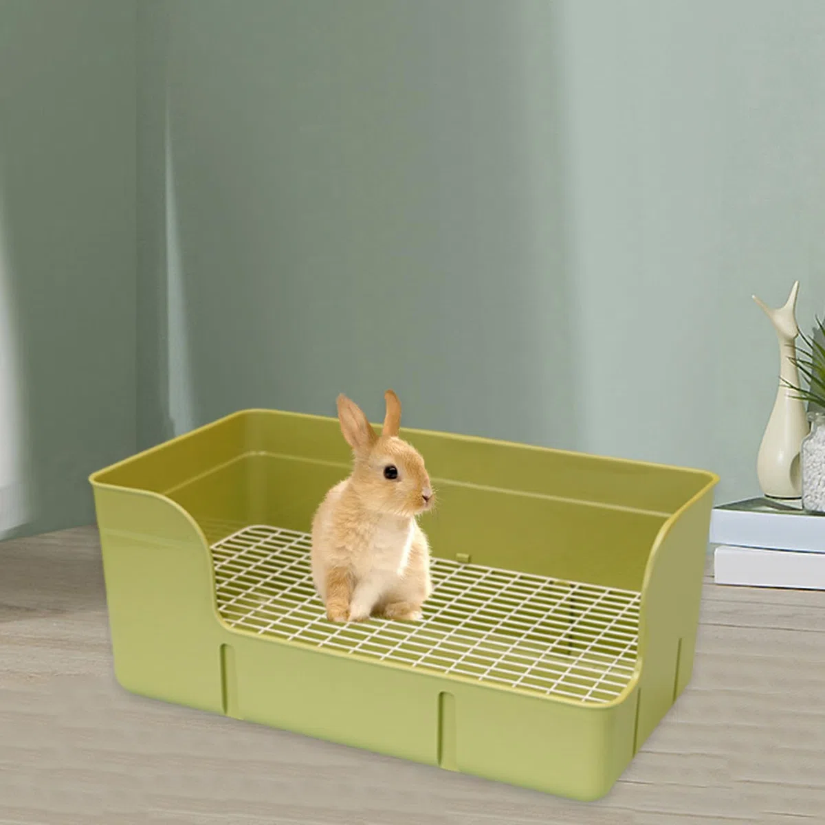 LOVIVER Lettiera per Conigli 40 X 22,5 X 17 Cm, Toilette per Animali Domestici con Un Vassoio Rimovibile, Vassoio per Lettiera Ad Angolo per Coni, Topi, Ratti, Cincillà, Porcellini D'india, Verde