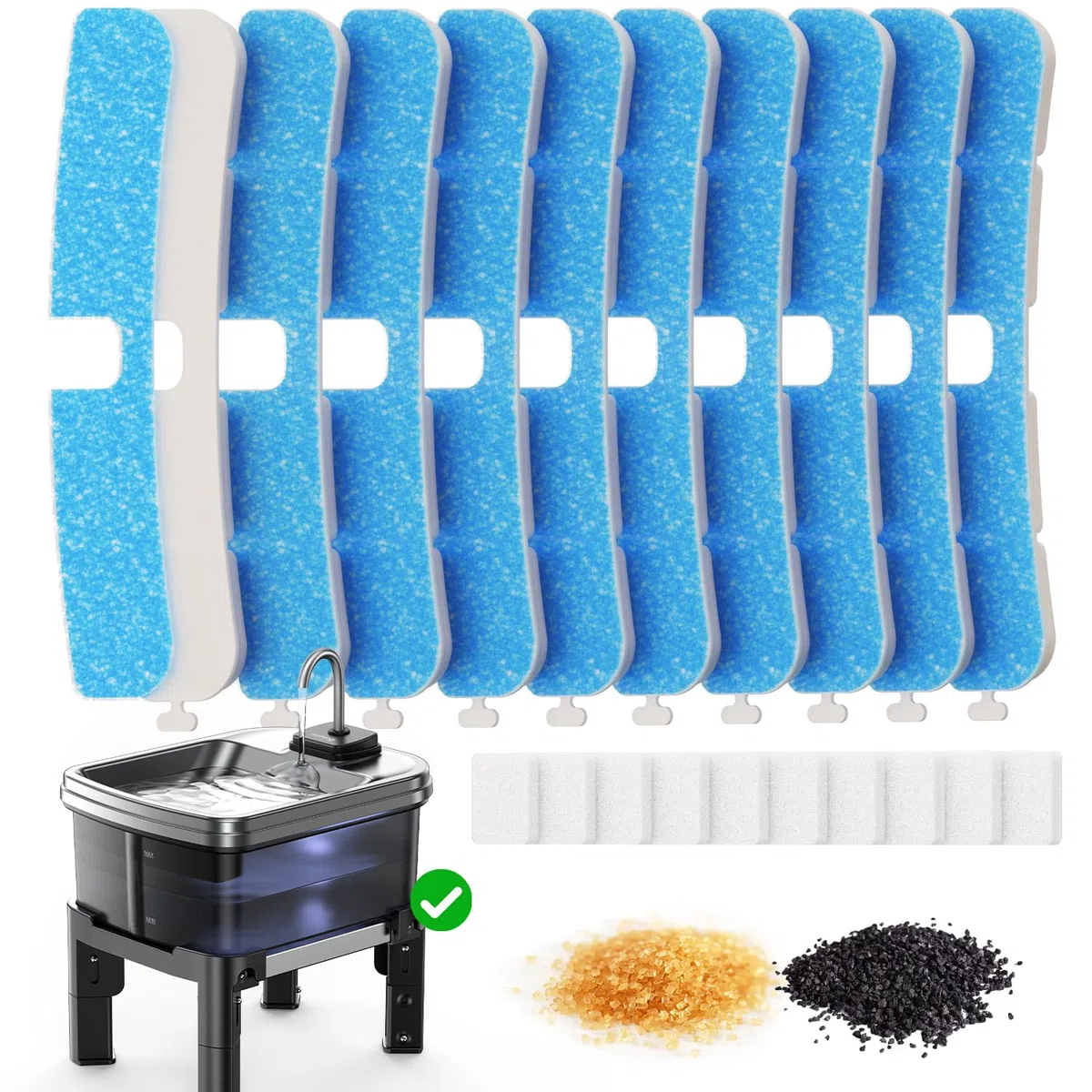 10 Pacchetti di Filtri e 10 Pacchetti di Spugne di Ricambio per Fontana d'Acqua per Gatti, Filtro per FEELNEEDY 9L Fontanella per Cani con Supporto Regolabile in 3 Altezze FN-W25