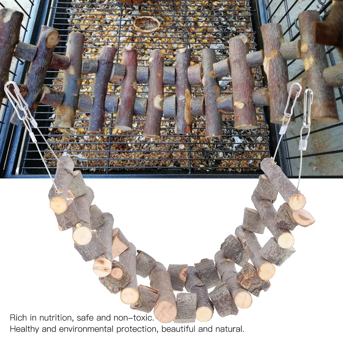 Joyzan Scaletta di Legno per Uccelli, Scala Legna con Corda Ponte Girevole Giocattolo Uccelli Giocattoli Educativi per Piccioncini Parrocchetti Pappagalli Africano Grigio Cockatiel Animali Domestici