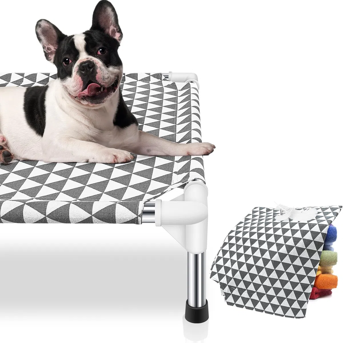 Kuntrust Letto rialzato per cani da esterno, lettino rialzato per animali domestici, letto per cani di piccola taglia, per interni e durevoli, con piedini in gomma antiscivolo, tessuto a doppio strato