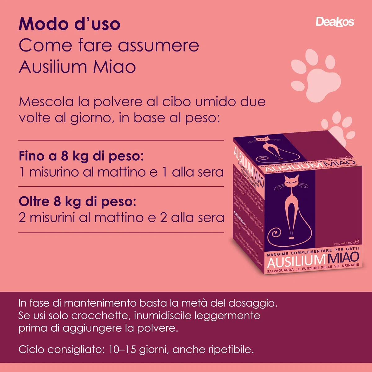 Deakos Ausilium Miao in Polvere 100g - Integratore Gatto per il Benessere delle Vie Urinarie - Con D-Mannosio Puro e Morinda Citrifolia - Integratore per Gatto Senza Glutine e Lattosio