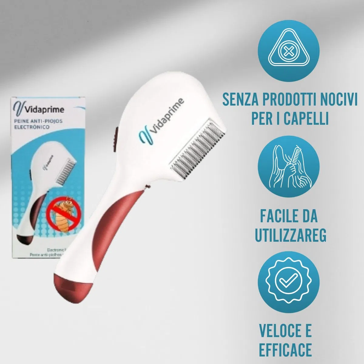 Vidaprime - Pettine elettrico antipidocchi e lendini, efficace, cura ottimale dei capelli, professionale