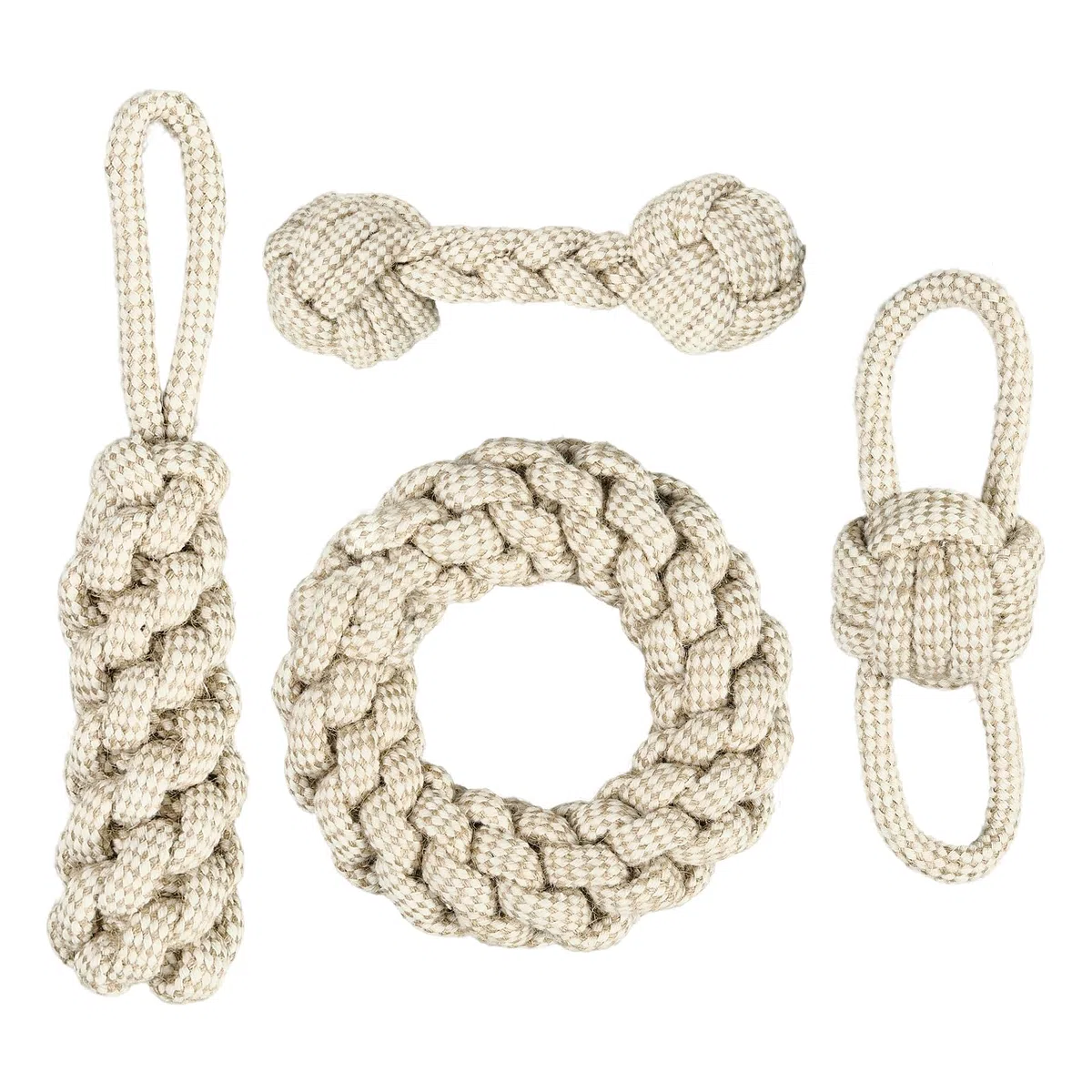 NEXUS - Set da 4 giocattoli per cani in corda di cotone, design carino, giocattolo da masticare resistente per cani piccoli e medi, gioco interattivo N16TOYPROJECT05