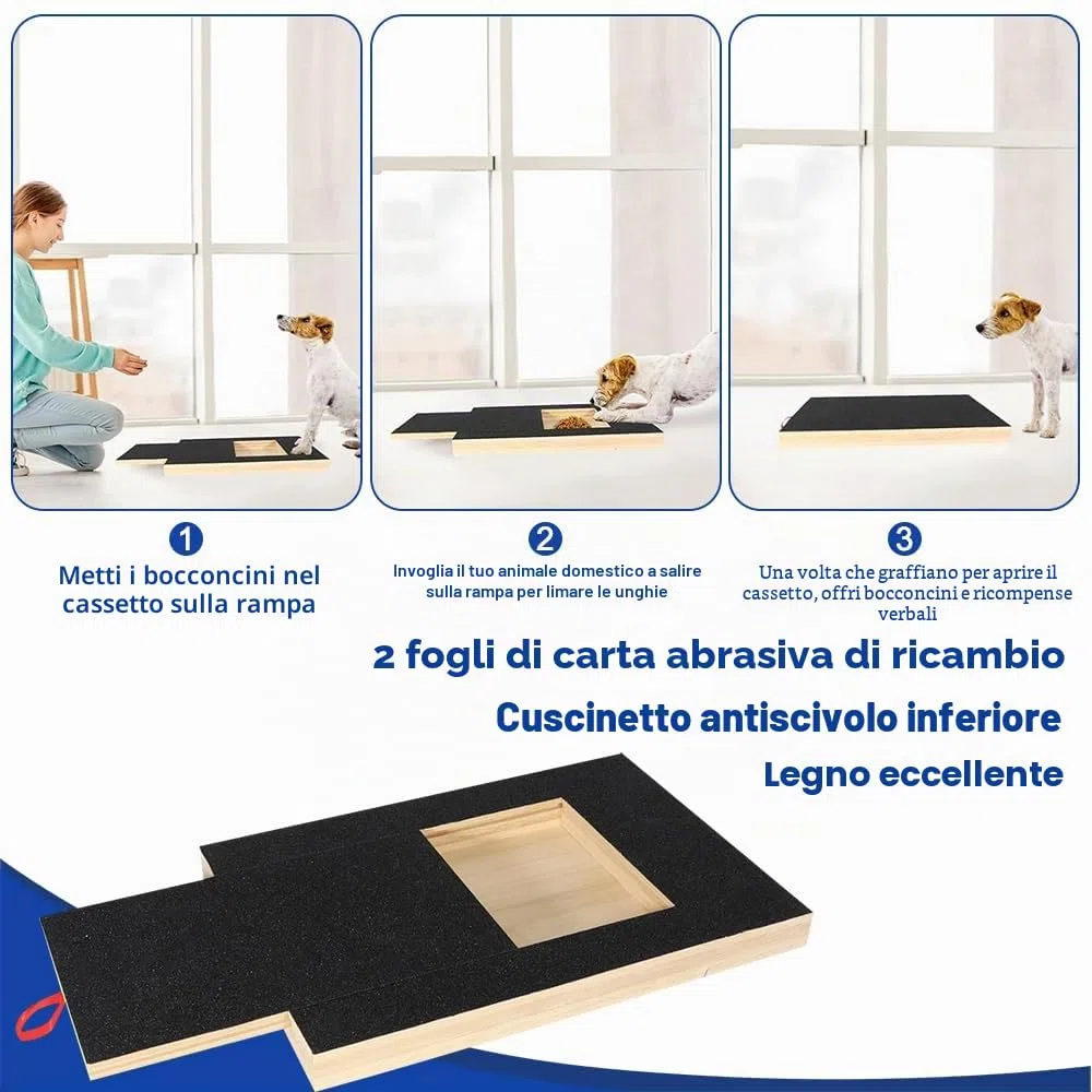 Tavola per Graffiare per Cani con Scatola per Snack, Grattugia per Unghie per Cani con 2 Fogli di Carta Vetrata di Ricambio, Alternativa per Graffiare per Cani Tagliaunghie per Unghie per
