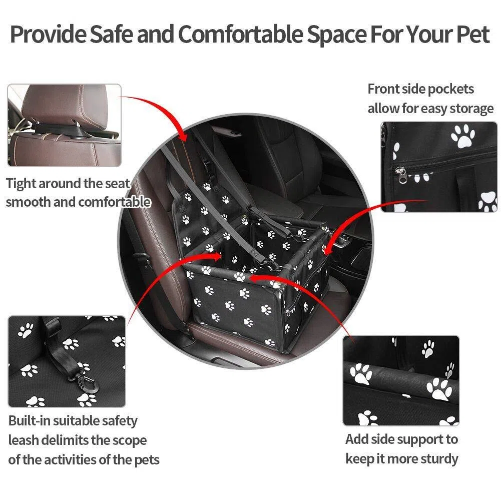 Seggiolino Auto per Cane Animali,Coprisedile Auto per Cani Adatto per Cani di Piccole e Medie Dimensioni, Lavabile, Pieghevole e Traspirante, con Guinzaglio di Sicurezza e Tubo di Supporto in PVC