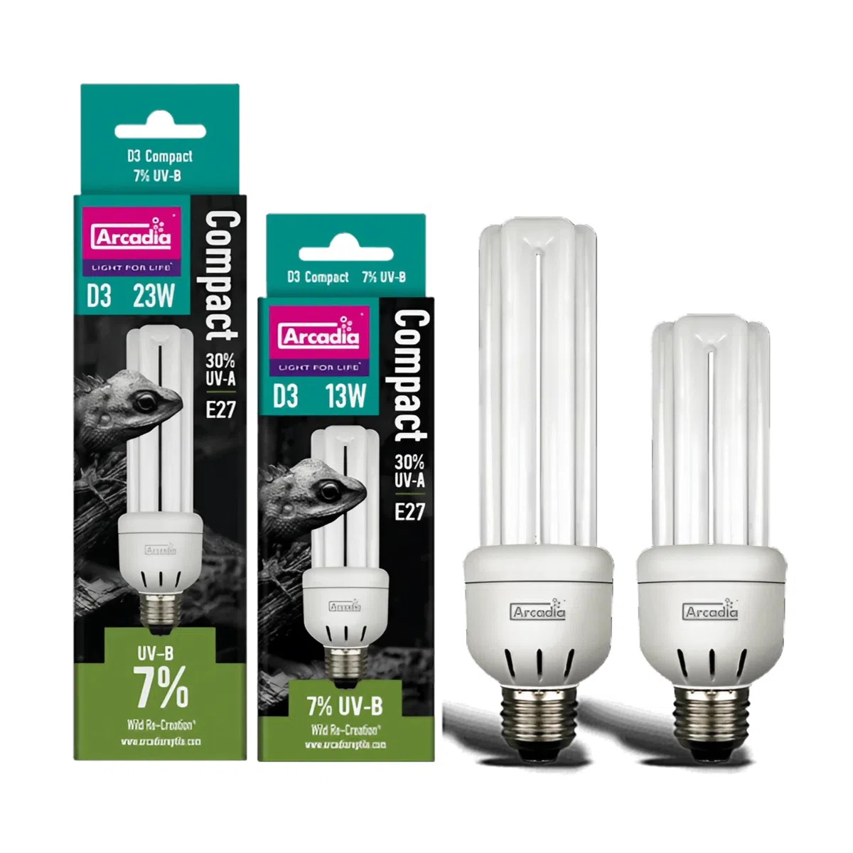 Arcadia D3 Foresta Mini Compact 7% UVB Triple U Vite In 13W Rettile Lampadina