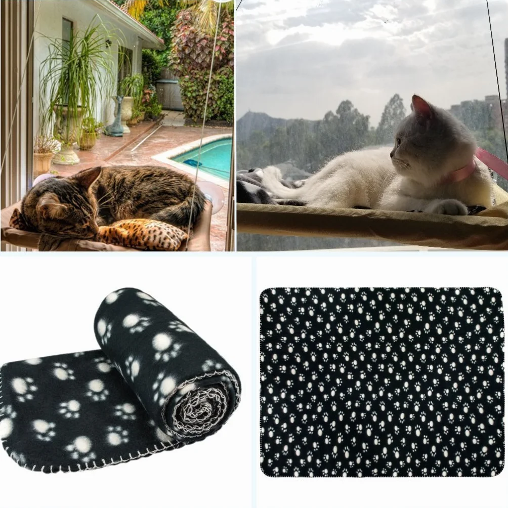 JZK Amaca da Finestra per Gatti + Coperta per Gatti, Letto sospeso per Animali Domestici a Ventosa e Coperta Nera per Animali Domestici per Pesce persico