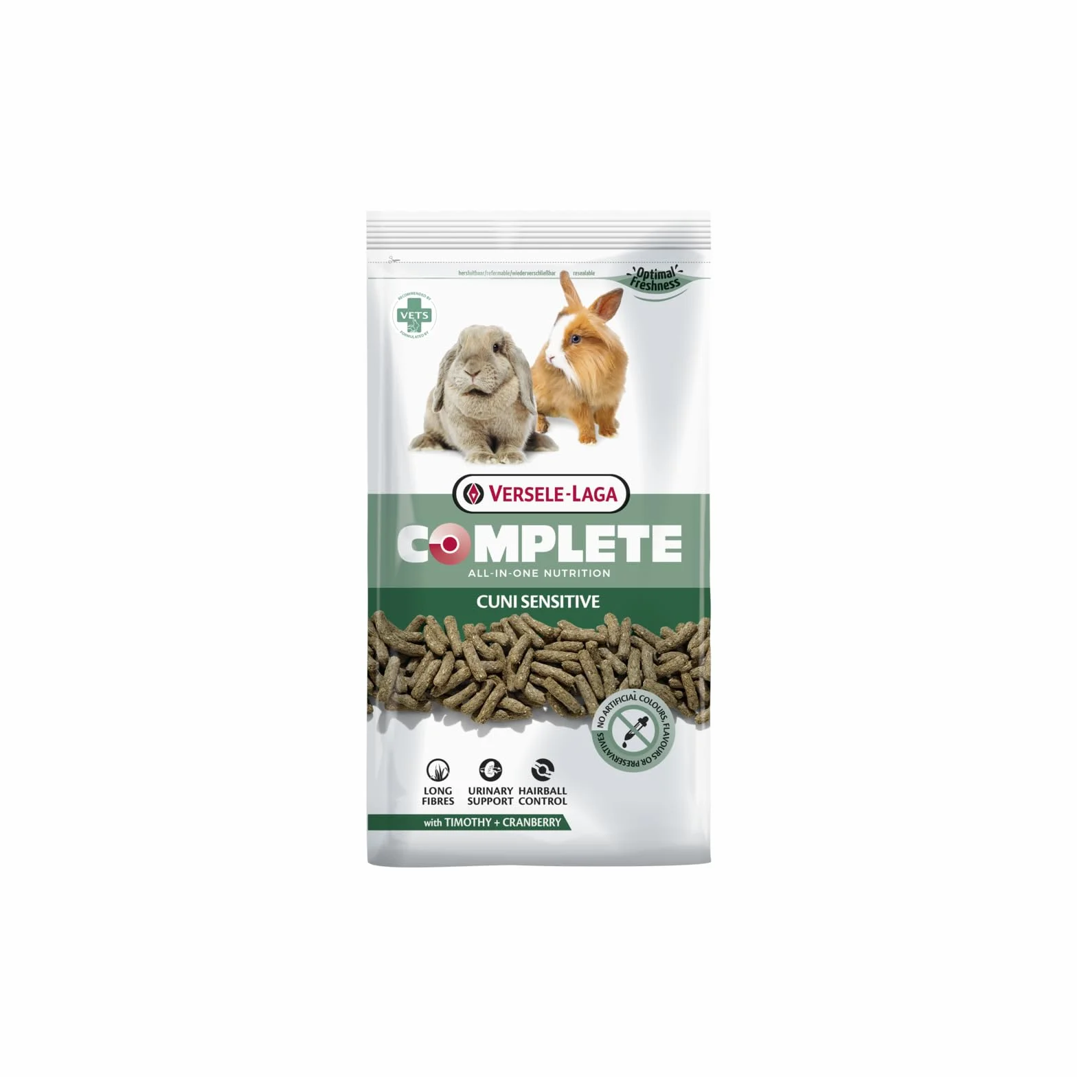 Versele-Laga Complete Cuni Sensitive | Confezione da 4 | 4 x 500 g | Mangime completo per conigli | Supporta i boli di pelo | Pellet tutto in uno | Sviluppato da veterinari