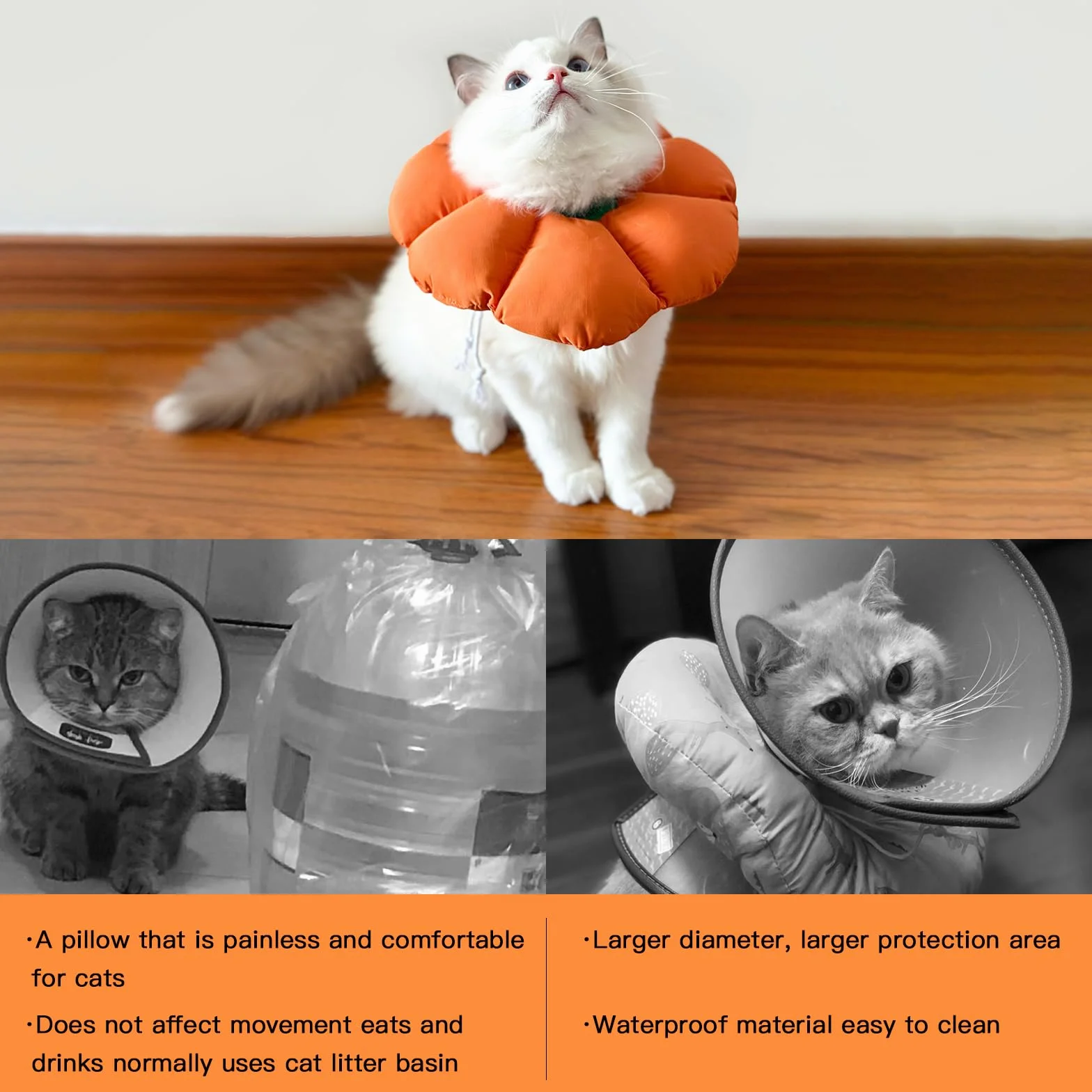 Collare Elisabettiano GattoCollare,Morbido per Gatti,Collare Recupero Regolabile Impermeabile, Stile Fiore Tutte le Stagioni (arancione L)