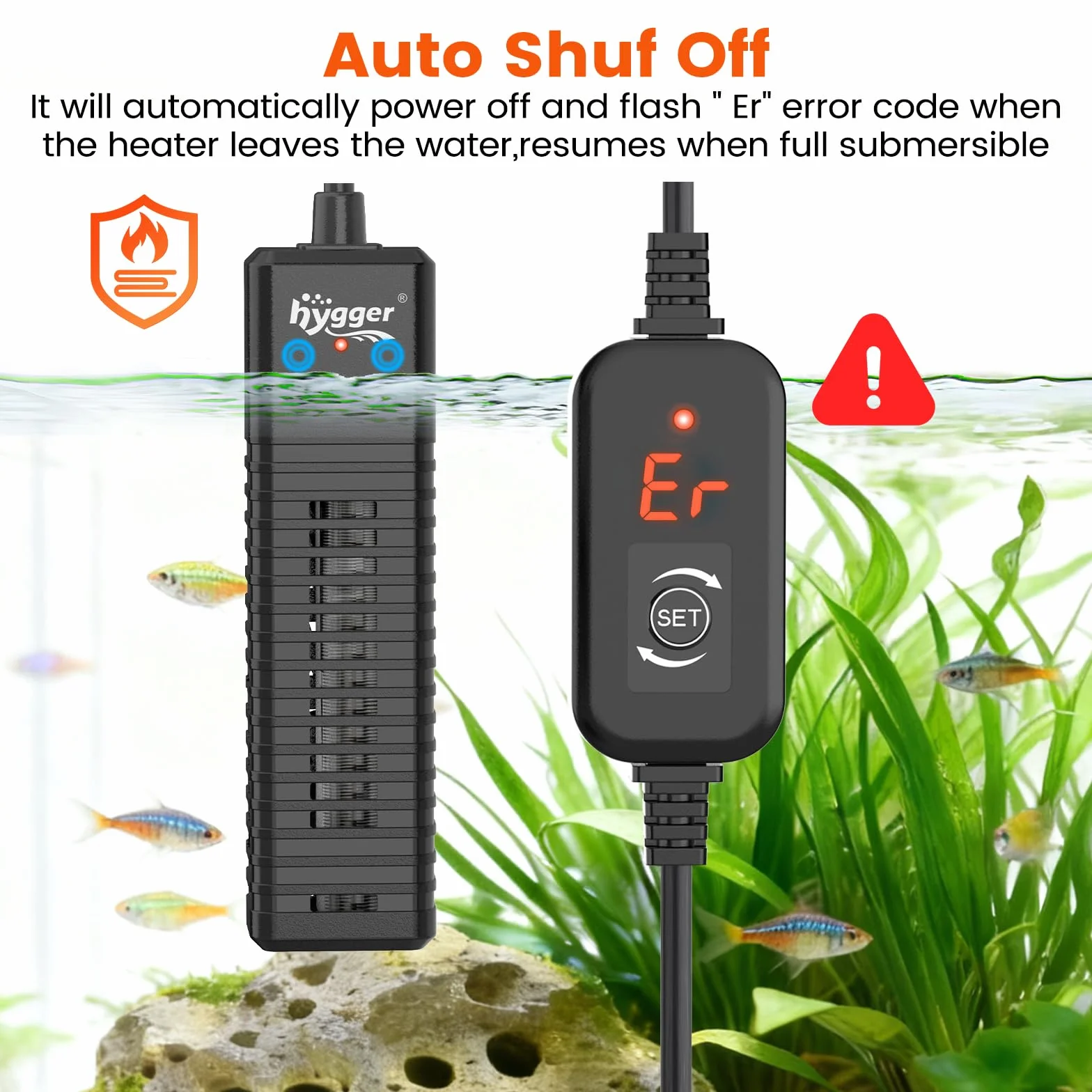 hygger Mini Aquarium Heater, 50W Riscaldatore per Acquario con Display Digitale, Regolatore di Temperatura Regolabile Sommergibile Fish Tank Heater for 19-38L Betta Turtle Tanks