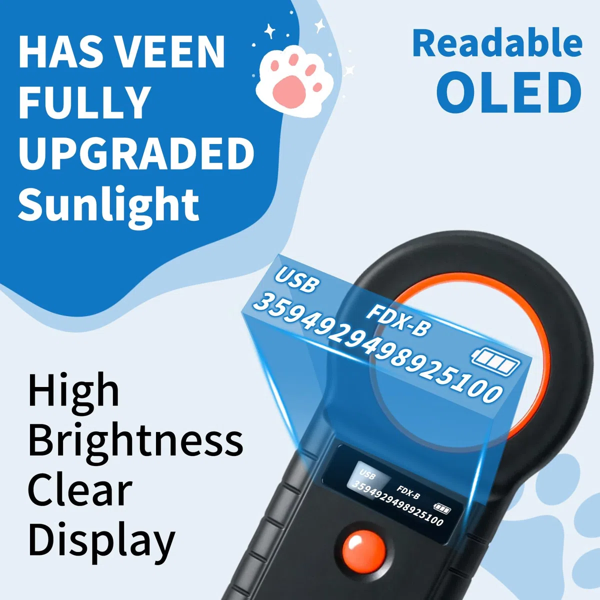 ARCELILettore dichip RFID per animali, cani e gatti, 134,2 KHz, 128 pezzi di memorizzazione ISO11784/85/HFDX-B