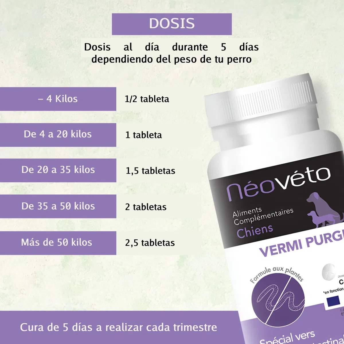 VERMIPURGE Vermifugo per cani in compresse naturali a base di principi attivi approvati dai servizi veterinari francesi (Versione francese, formato economico)
