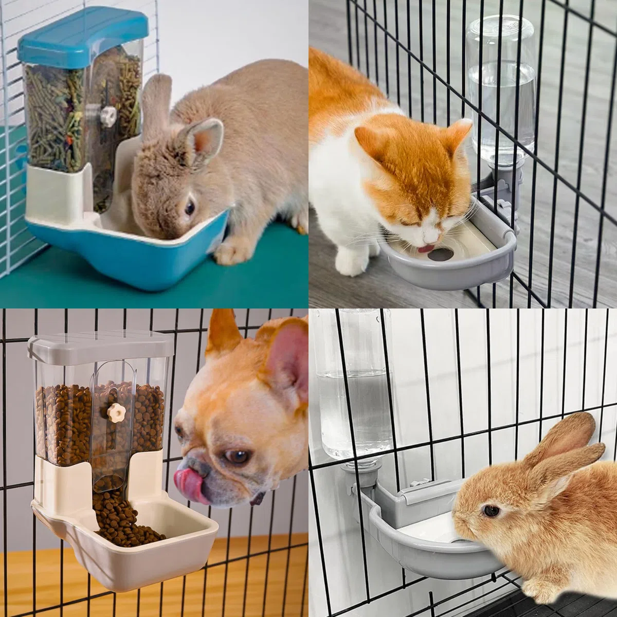 Distributore Automatico di Cibo e Acqua per Animali Domestici, Set di Fontane a Gravità per Cani, Gatti, Conigli, Porcellini d'India, Cincillà, Furetti, Ricci (Grigio)