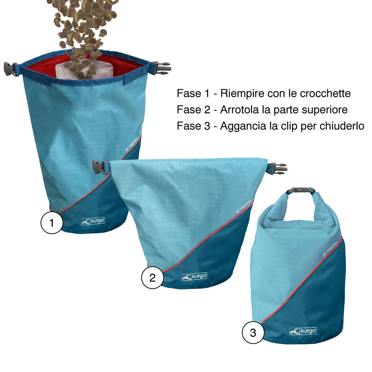 Kurgo Kibble Carrier - Contenitore Portatile per Cibo Secco per Cani - Ideale per Viaggi e Campeggio con Struttura Compatta e Capacità 2,3 kg - Rosso Chili