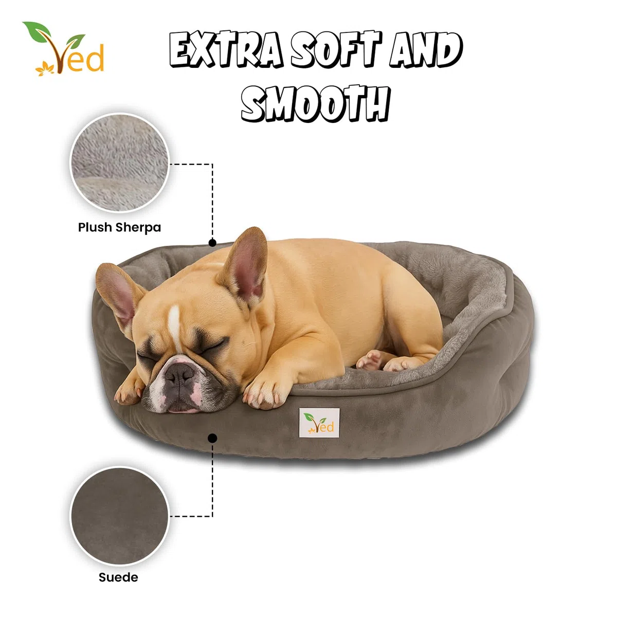 Ved Soft Cat Bed Cuccia rotonda lavabile per gatti e gattini da interno, cuscino reversibile, base antiscivolo, grigio, (51 x 48 x 15 cm (L x W x H))