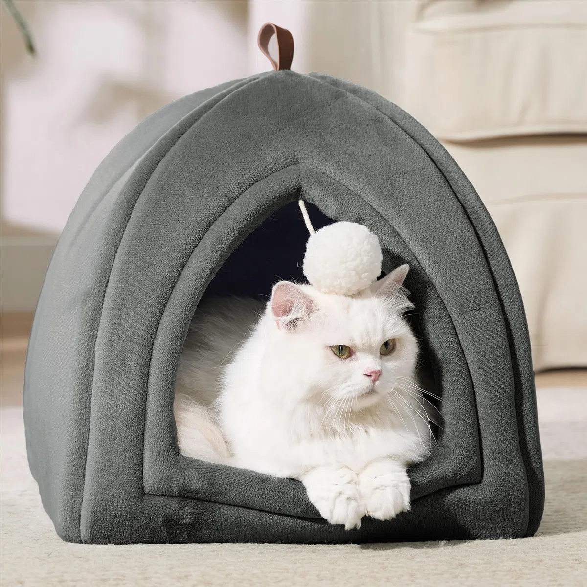 Bedsure Cuccia per Gatti Grigio Scuro - Letto Pieghevole per Gatti con Cuscino Lavabile, Tenda per Gattini Adatta ad Animali Domestici Piccoli e Medi, Casa Morbida e Calda per Interni, 40x40x40cm