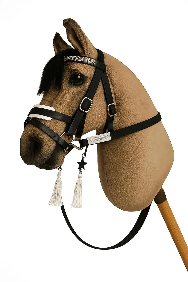 Briglia per hobby horse, finimenti imbottiti bianchi inclusi redini, accessori per hobbyhorsing, senza cavallo