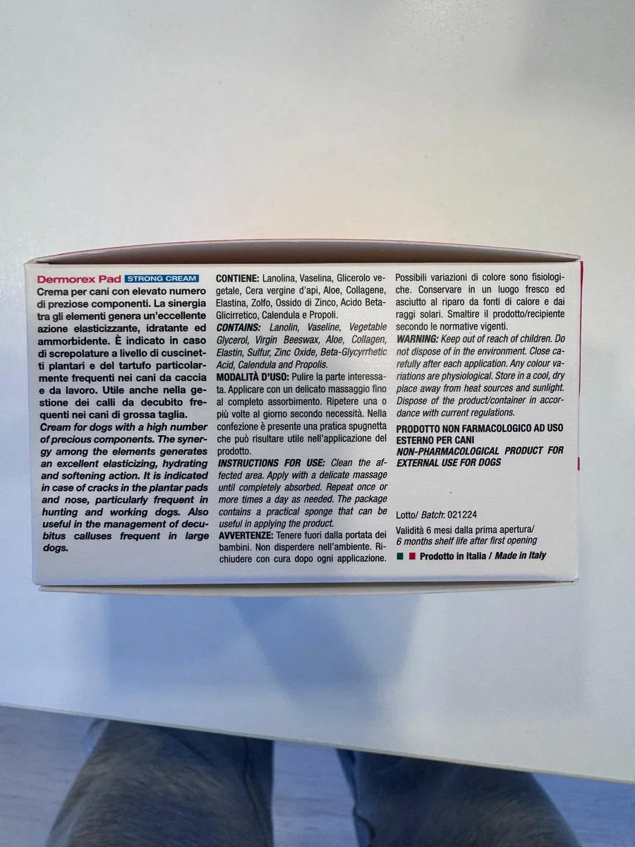 Dermorex Pad Strong Cream - Crema per Polpastrelli Cani - Nutriente ed Elasticizzante - 100 ml con Spugnetta - Con Lanolina, Vaselina e Cera d'Api - Per Calli da Decubito