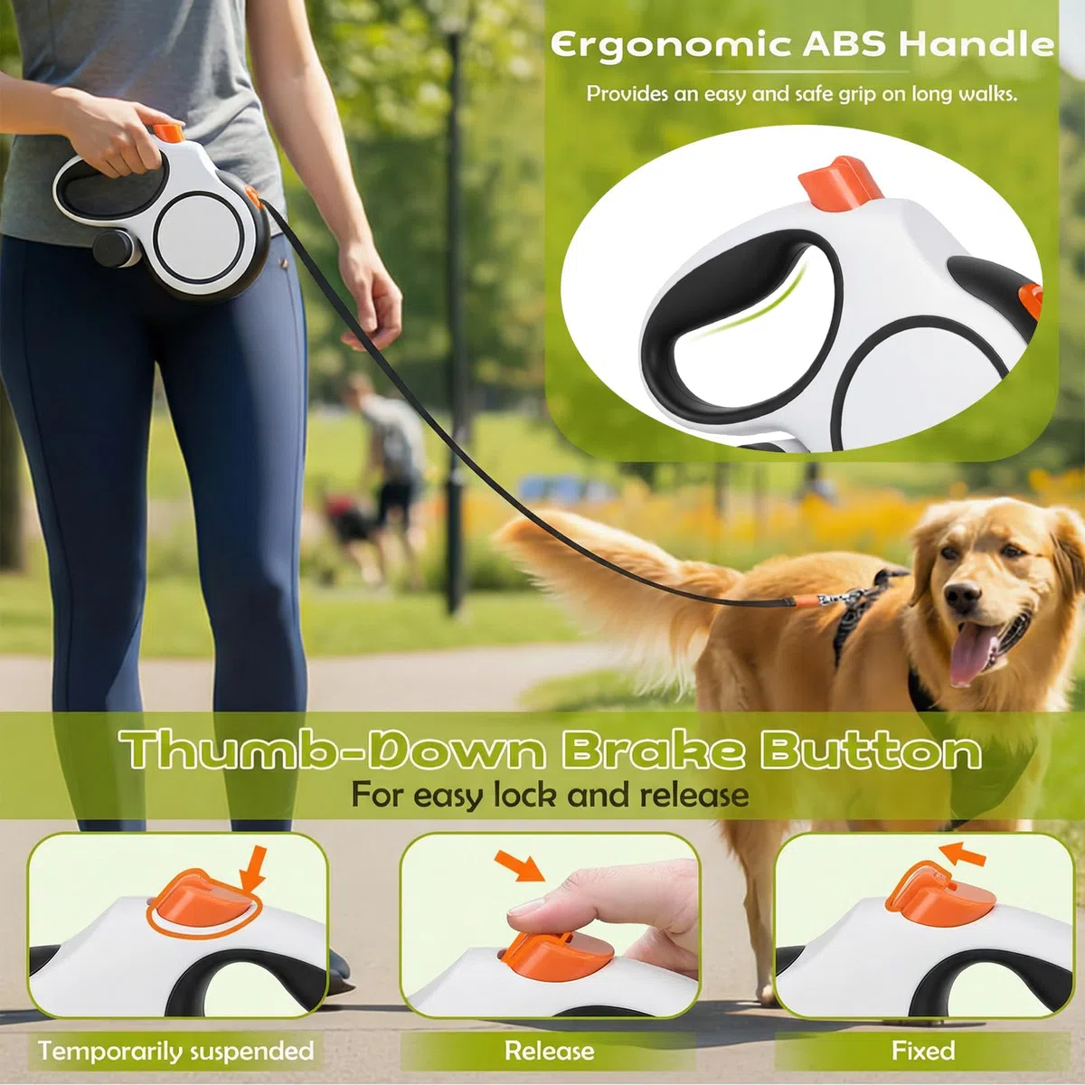 Guinzaglio per Cani Allungabile 8m(Fino a 50 kg), Guinzaglio Retrattile per Cani con Portasacchetti Integrato e Pulsante di Freno Rapido, Guinzaglio Esteso Senza Grovigli a 360° (Bianco, 8m)