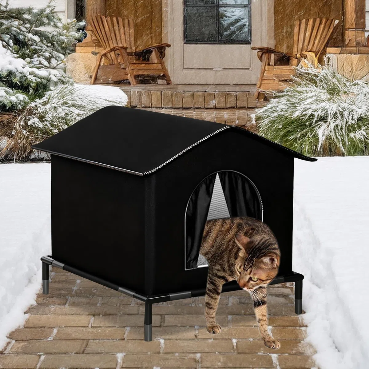 Cuccia Gatto Esterno Sollevata, Rifugio Per Gatti Da Esterno, Casa Per Gatti Impermeabile Isolata E Resistente Alle Intemperie Con Tappetino, Calda E Chiusa Per Animali
