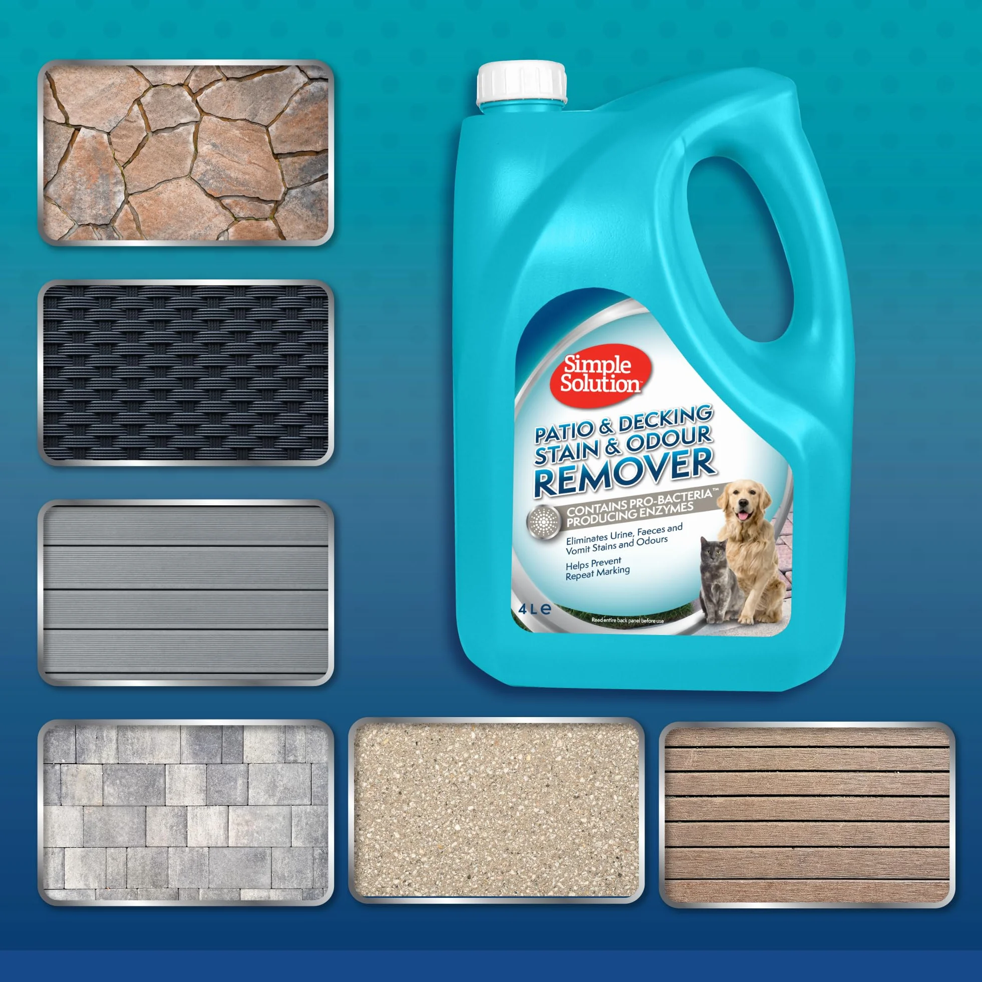 Simple Solution Elimina Macchie ed Odori per Patio e Pavimenti in Legno per Esterni - 4Ltr