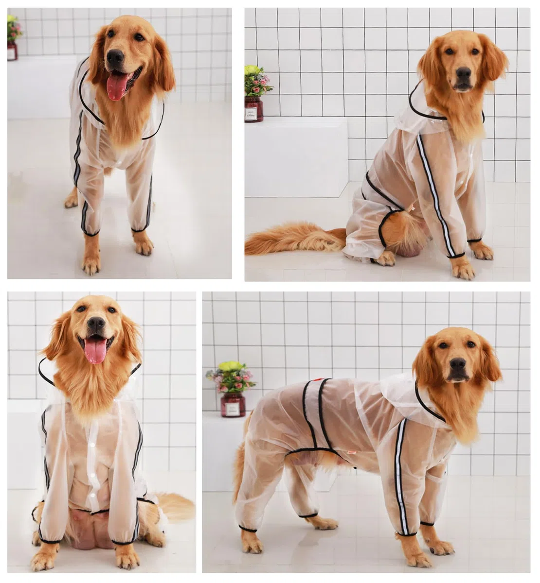 Impermeabile per cani con zampe, impermeabile trasparente per cani di taglia grande con quattro zampe, con strisce riflettenti e cappuccio, tuta per cani di taglia media e grande (7XL)