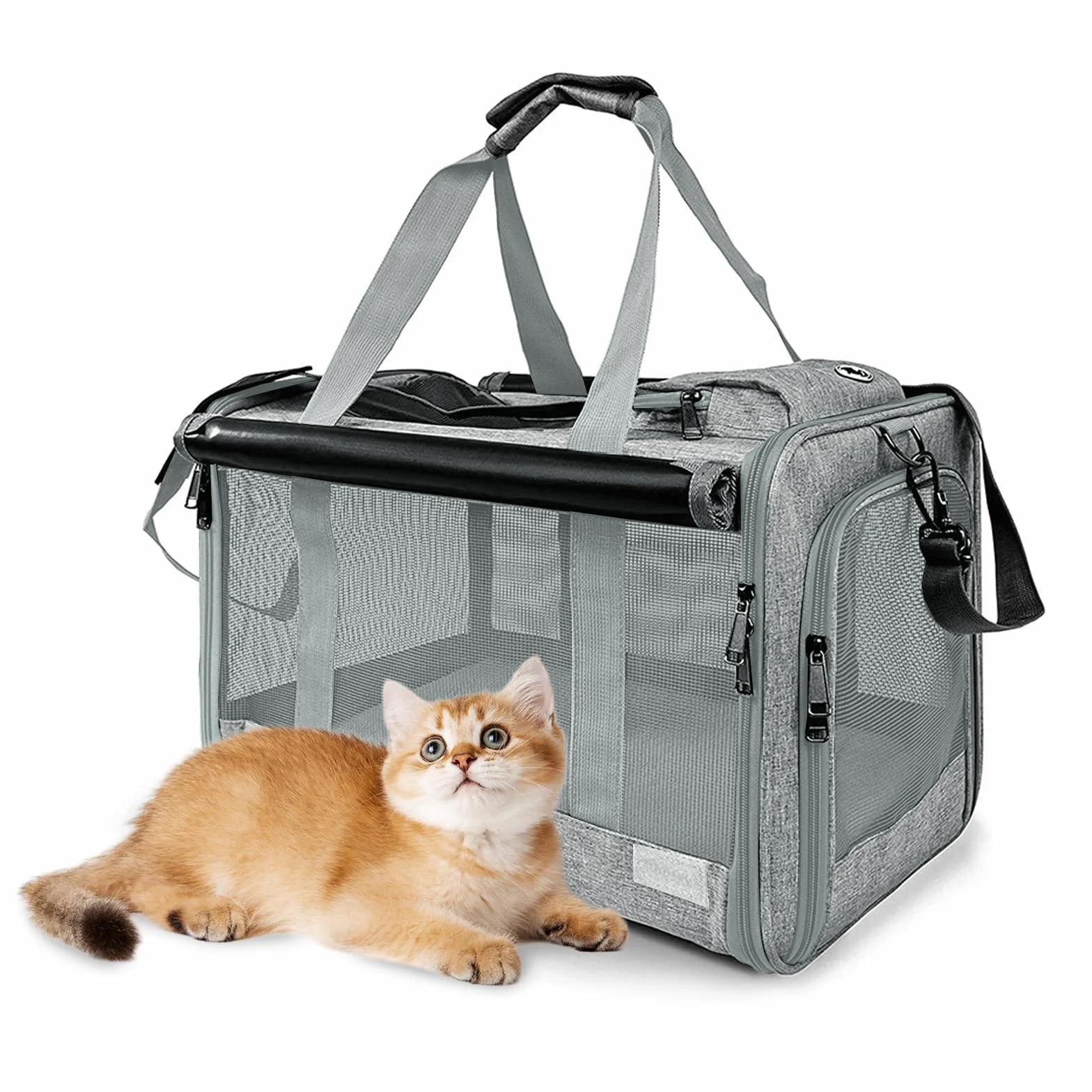 Trasportino per Gatti e Cani Faltabile – Tasche per Animali Fino a 9kg, 46×30×30cm, Con Protezione Privacy, Tasche e Rete Traspirante (Grigio Scuro)