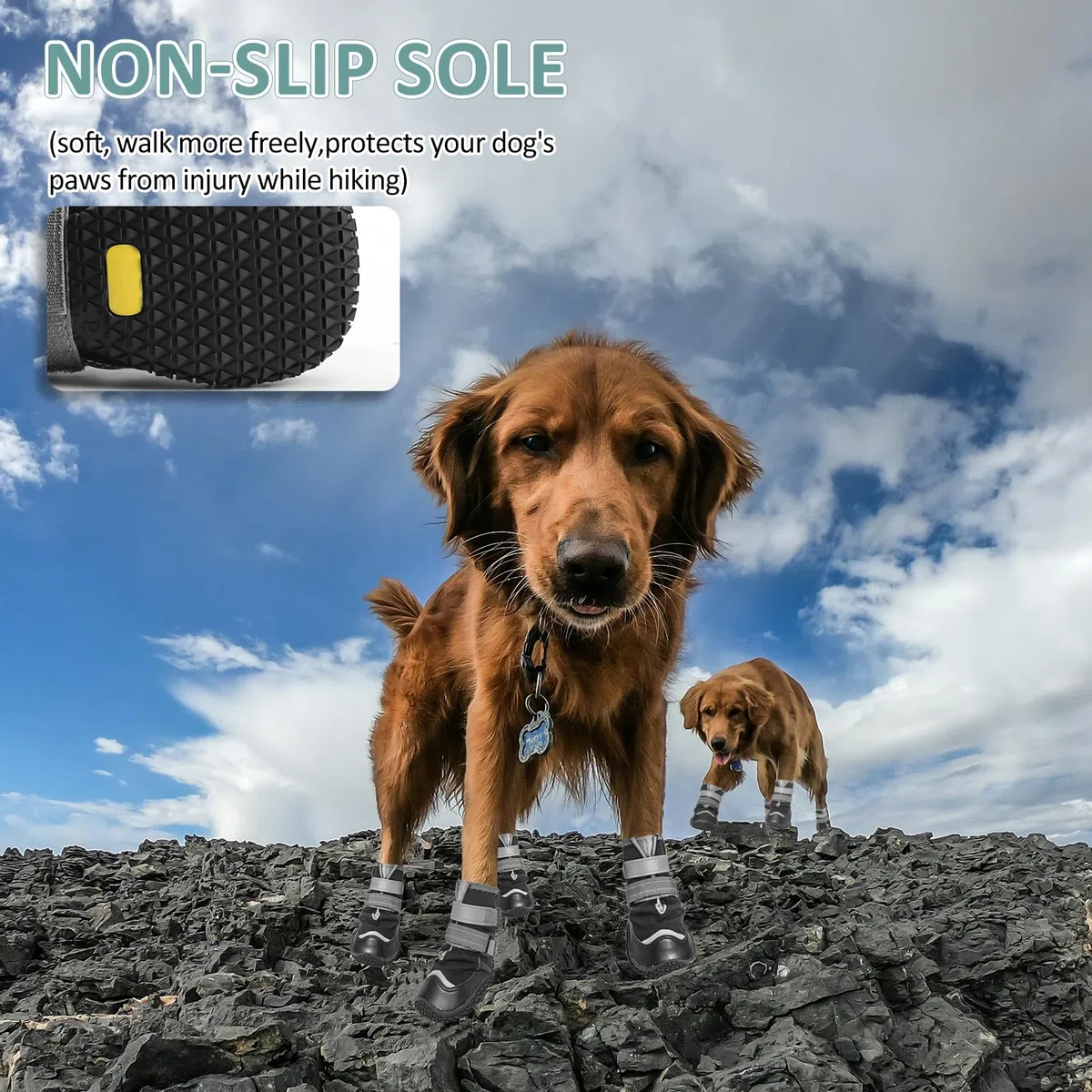 Ohcozzy Impermeabili Scarpette Cane, Stivali per Cani Antiscivolo con Cinturini Riflettenti, Resistenti All'usura, Suola in Gomma Protezione Zampe Cane per Piccoli Medi Grandi 4 Pezzi(XL,Nero)