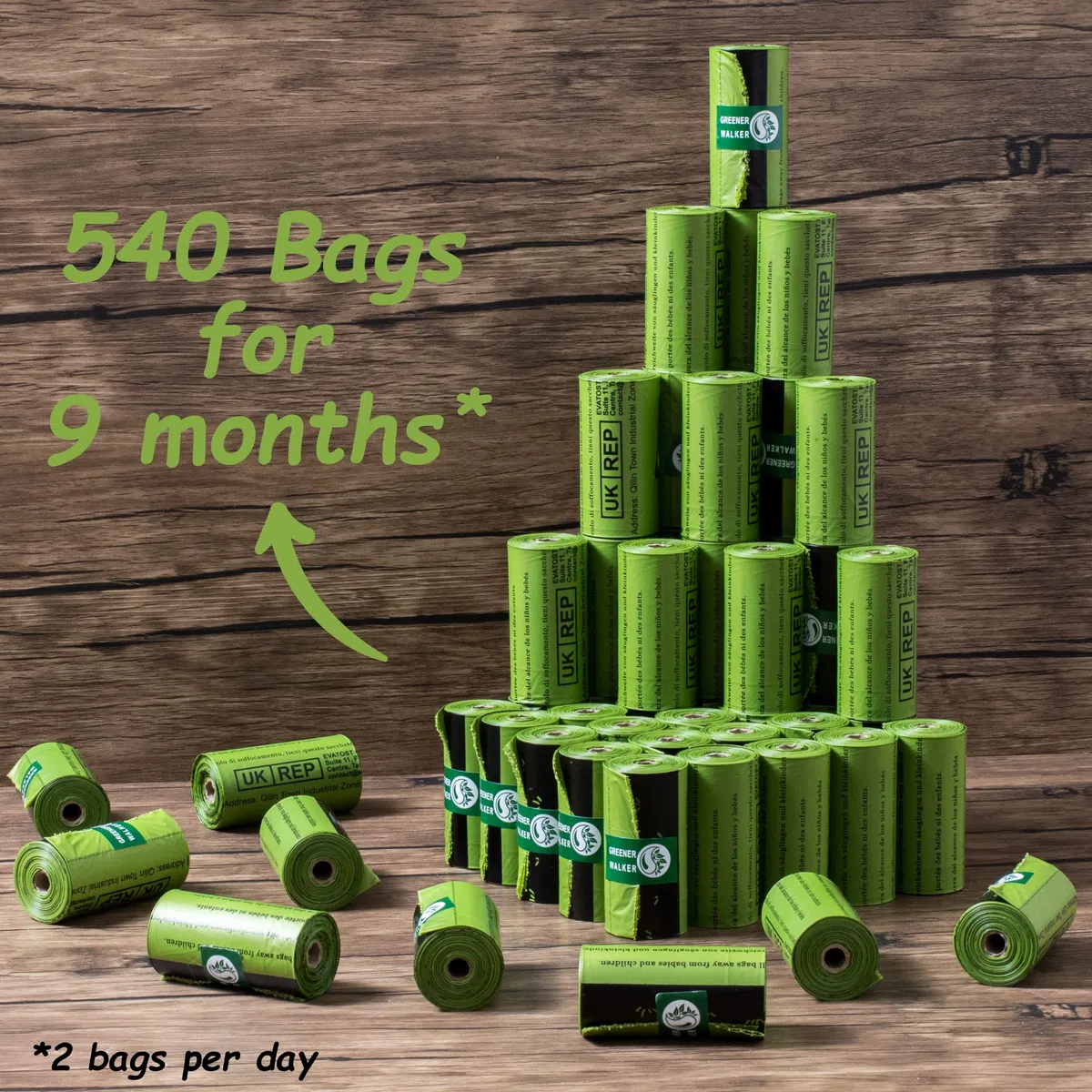 Greener Walker Cacca Sacchetti per bisogni dei Cani,540 unità,Extra Spessi,Forti e 100% Prova di perdite,biodegradabili étanches Sacchetti per Cani(verde)