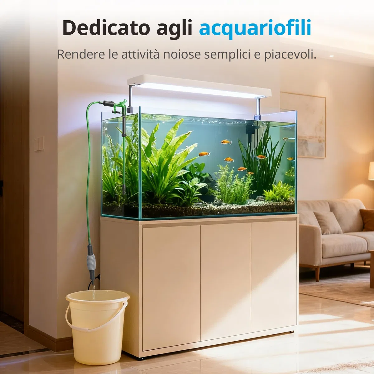 NICREW Sifone Acquario 2 in 1 per Cambio Acqua, Sabbia per Pulizia Acquario, Accessorio per Manutenzione