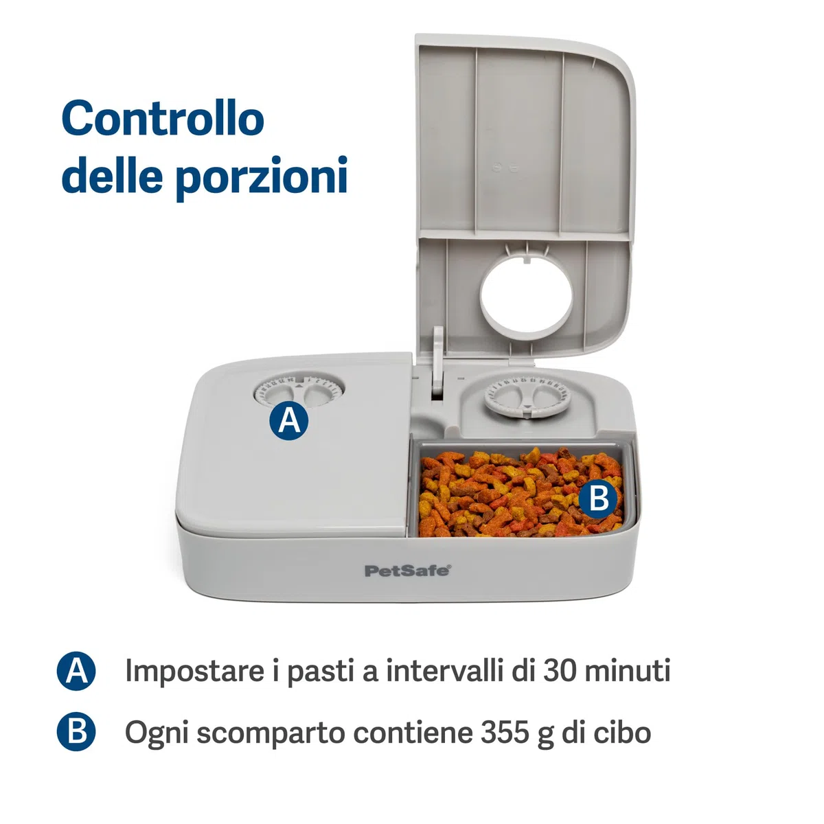 PetSafe Distributore automatico di cibo 2 pasti, design antimanomissione, contiene cibo secco per cani e gatti