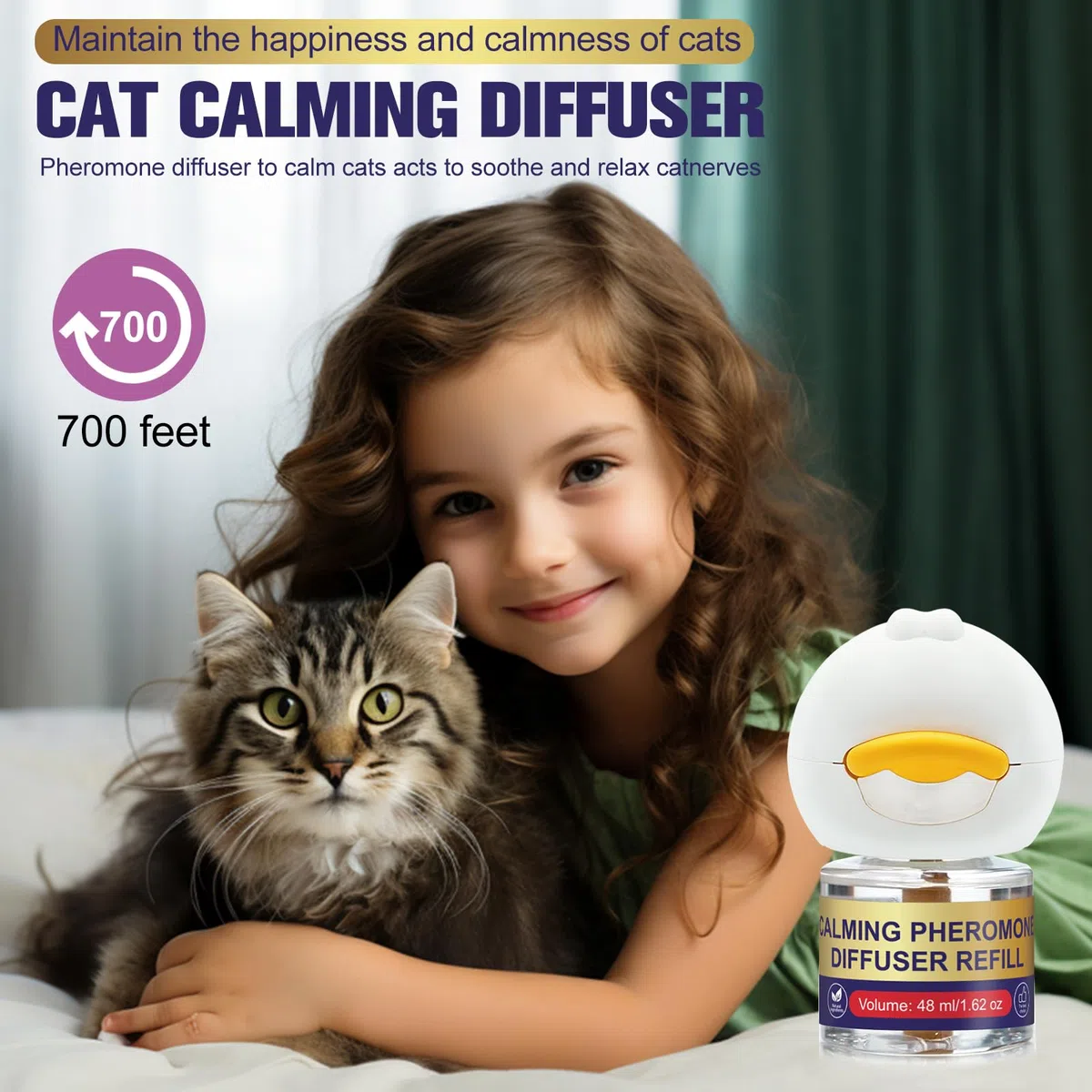 Diffusore di Feromoni Calmanti per Gatti, Riduce Stress, Ansia e Graffi, Aiuta a Ridurre Aggressività e Conflitti tra Gatti, Adatto a Tutti i Gatti, 1 Diffusore + 3 Ricariche da 48 ml