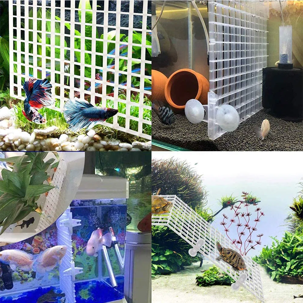4 Pezzi Fishtank Divisori,Vassoio Acquario Cassa,Acquario con Griglia di Isolamento,con 4 Clip,per Acquari isolare Board Grid Vassoio Egg Crate Filtro Inferiore (Bianca)