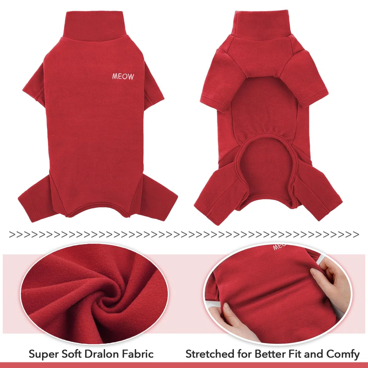 Maglione per gatti, tuta per recupero gatti, maniche lunghe e pancia aperta (rosso, M)