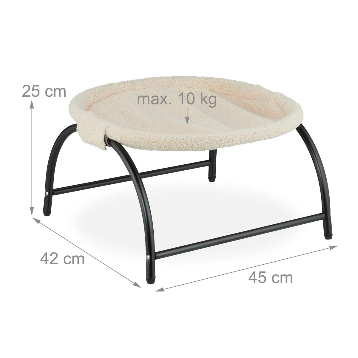 Relaxdays Letto Amaca per Gatti, Cani Piccoli, Cuccia Rialzata Animali Domestici, Lettino Cuscino 25x45x42cm, Beige Nero