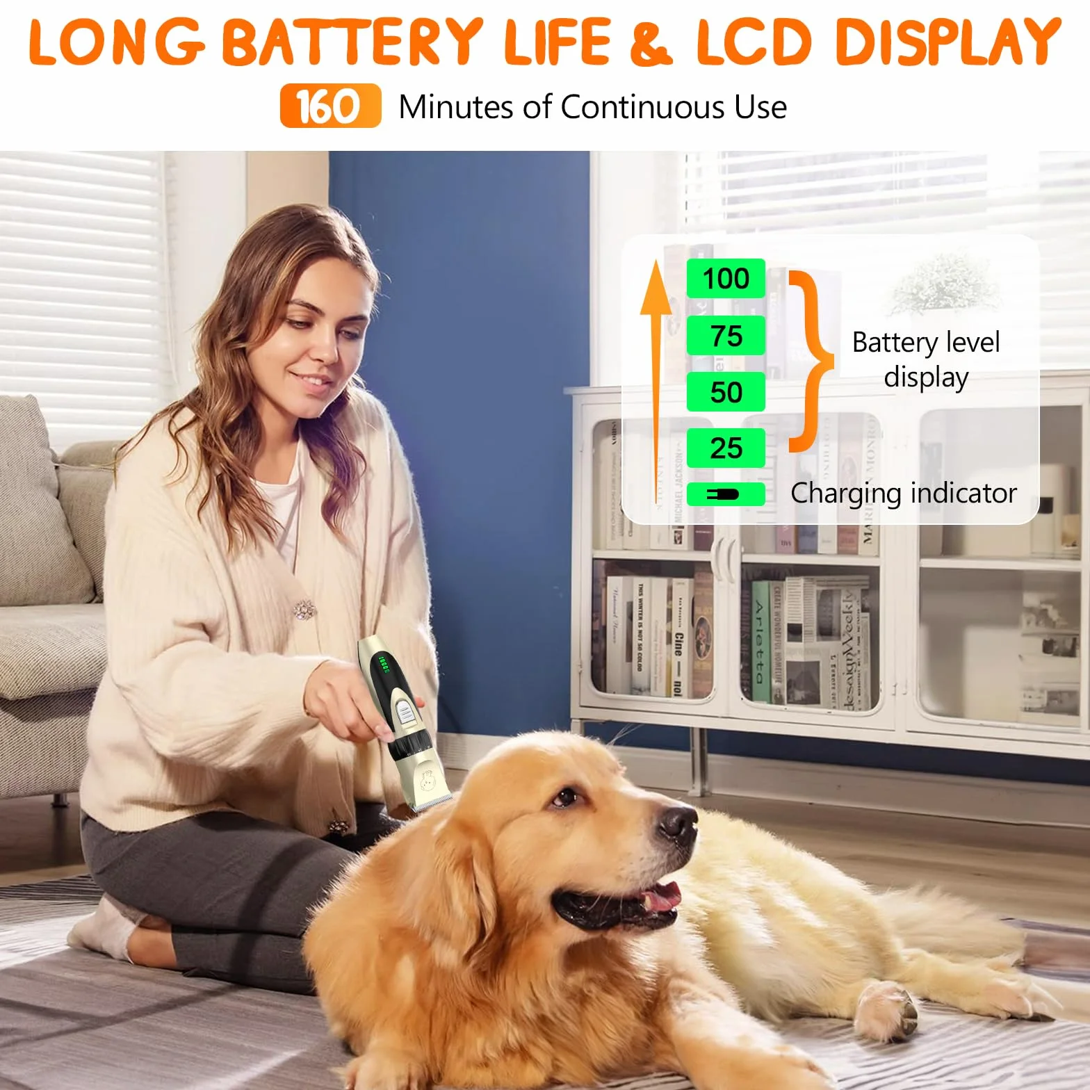 YAZEKY Tosatrice per Cani Professionale, Silenzioso rasoio elettrico per cani, Tosatrice per cani/Gatti Pelo Lungo Ricaricabile con Toelettatura Accessori (Oro)