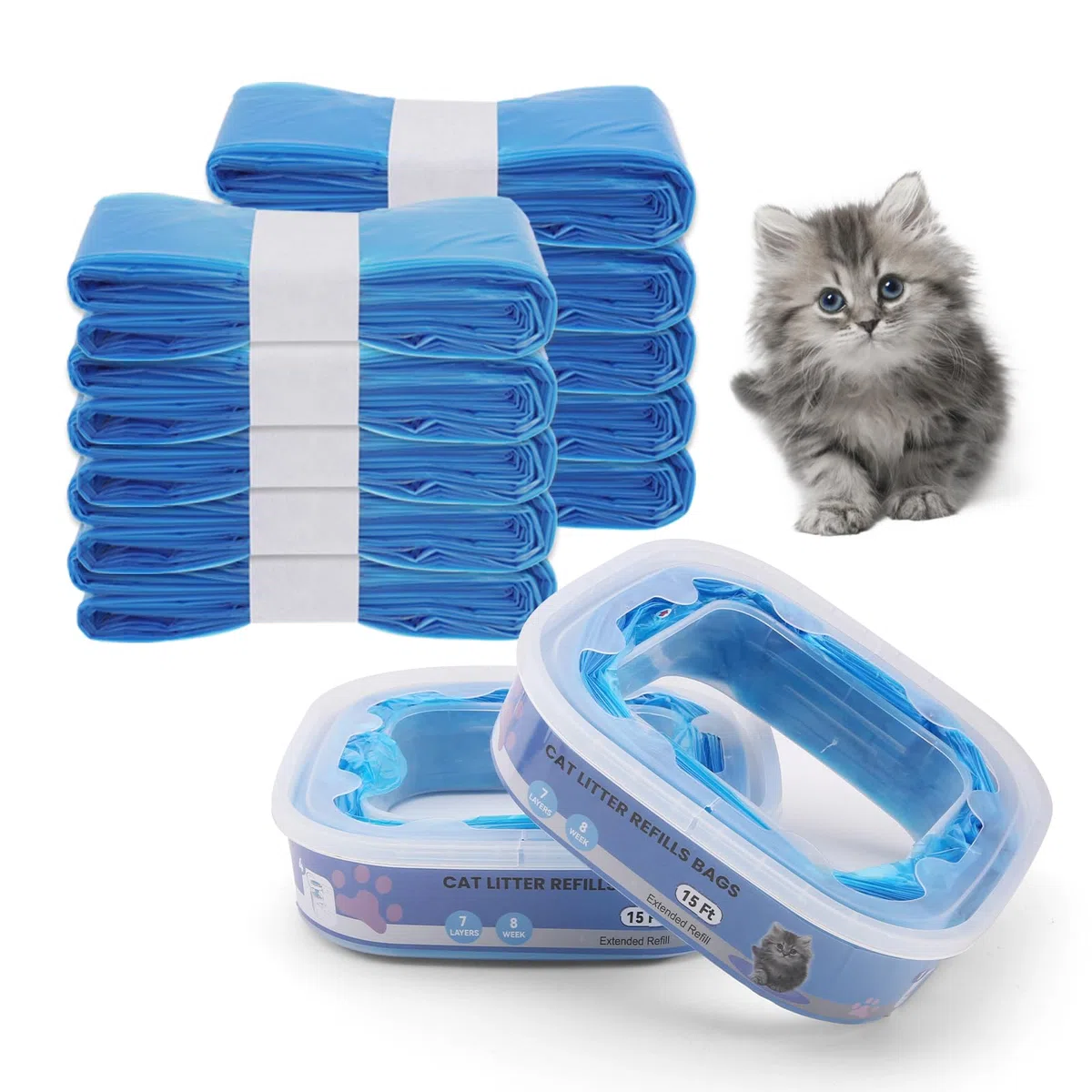 10 sacchetti di ricarica per lettiera per gatti,compatibili con i modelli Litter Genie Standard,Plus,XL e Style,Sacchetti di ricambio per lettiera per gatti,con potente azione deodorante,colore blu
