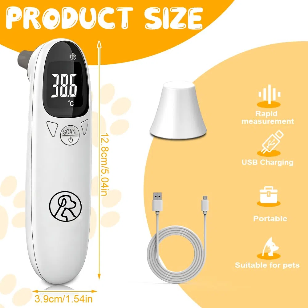 Termometro Auricolare per Cani, SGZIOO Termometro per La Febbre per Cani e Gatti Con Display LED, Termometro per La Febbre per Cavalli, Termometro per Canis, Gatti, Mucche, Cavalli e Animali