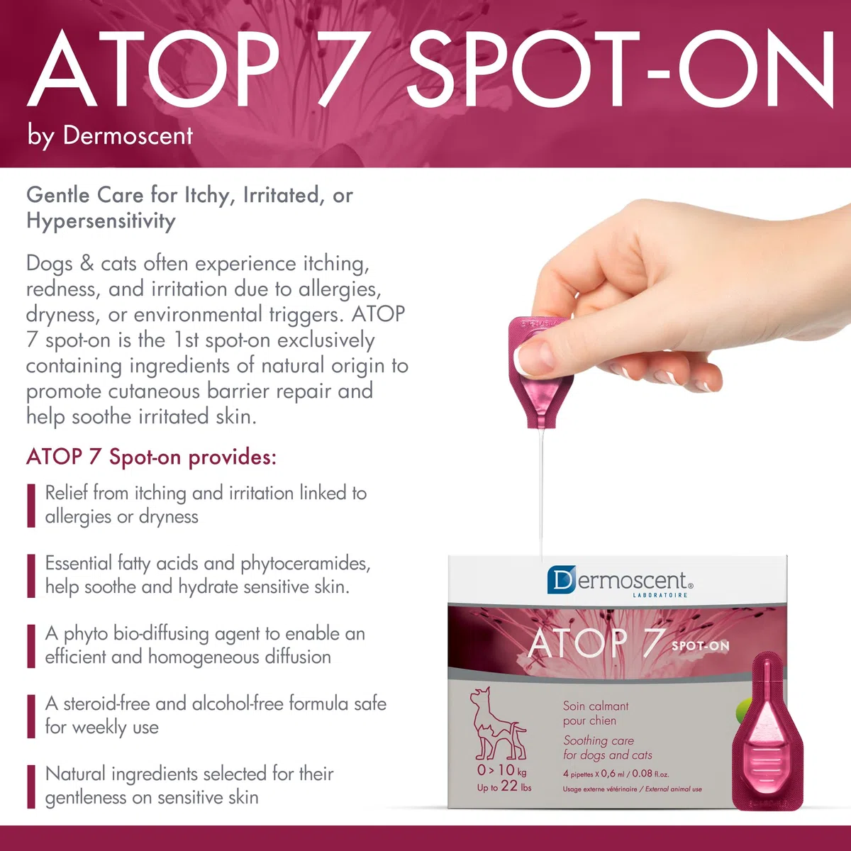 DERMOSCENT ATOP7 SPOT ON PERROS GATOS 0-10KG (NDR)