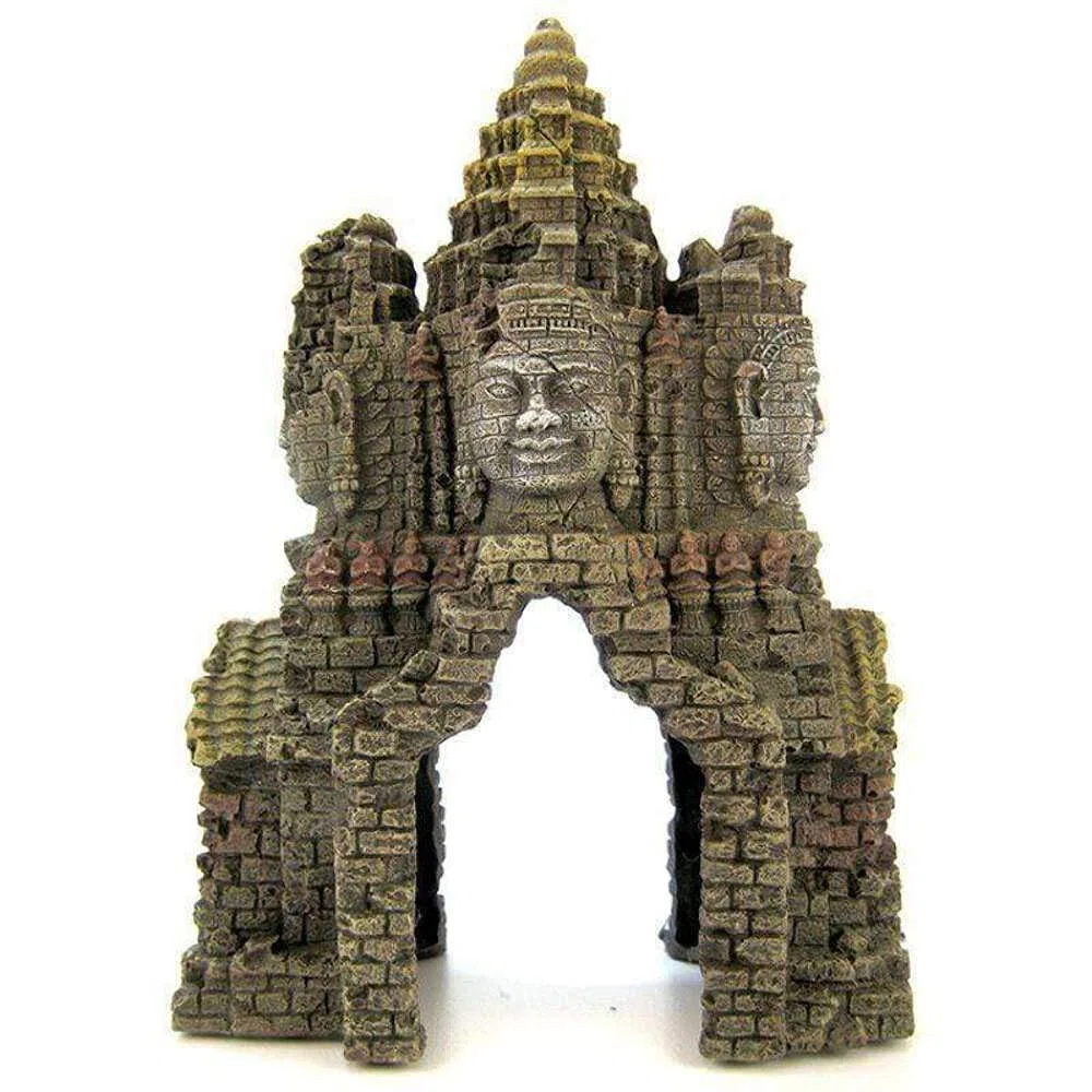 Rosewood Temple Gate Angkor Wat - Ornamento per Acquario, Colore: Verde Scuro