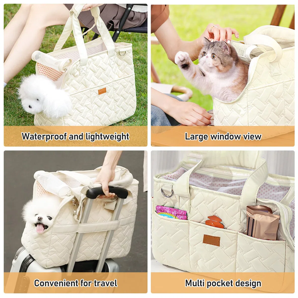 Trasportino per cani fino a 5 kg - Trasportino per cani piccoli e gatti - Pieghevole e traspirante - Con cintura di sicurezza, tasche, borsa per il trasporto - Ideale per l'esterno, i viaggi