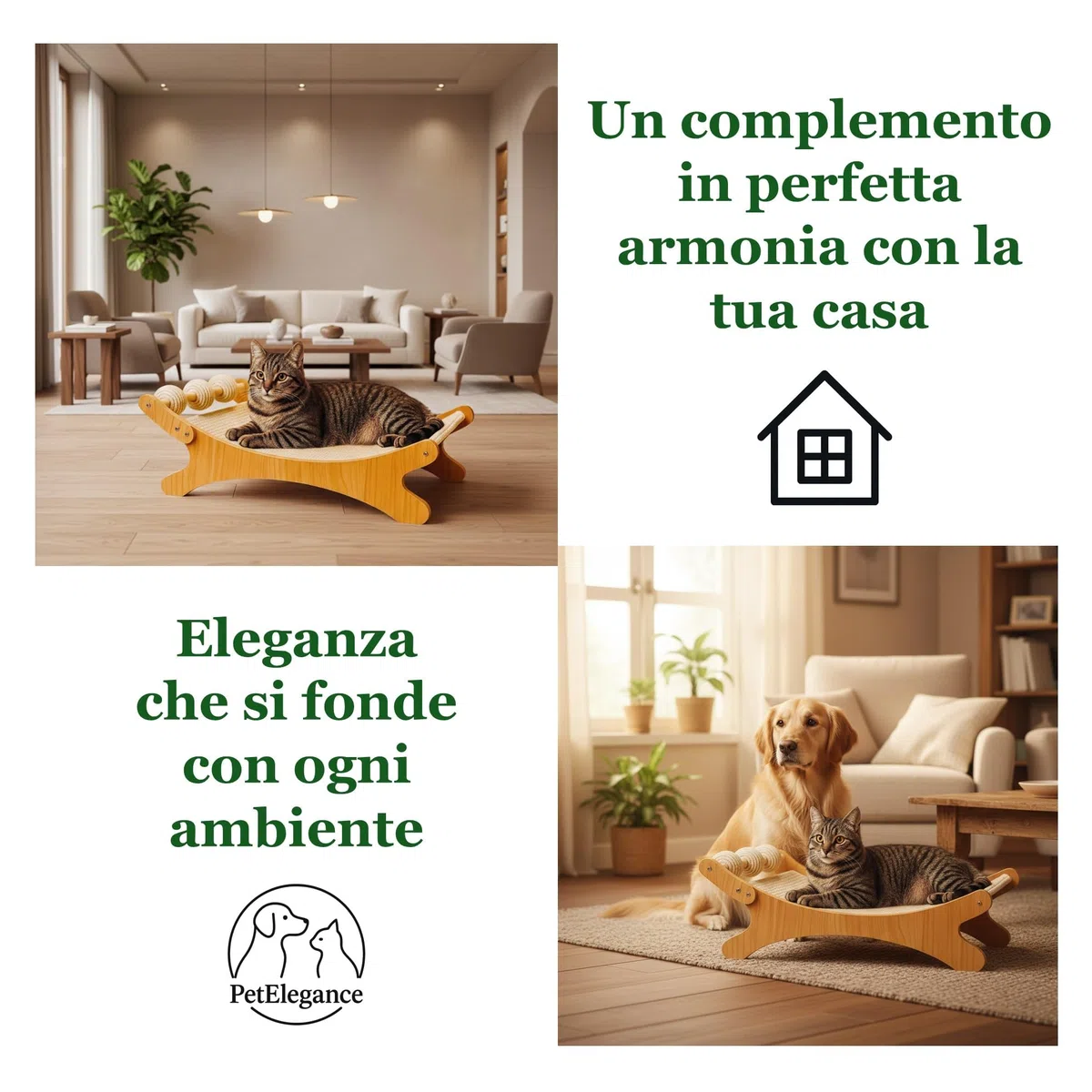 PetElegance -Tiragraffi per Gatti XXL - 3 in 1 con Palline Gioco - MDF e Sisal Naturale – Tiragraffi per Gatti Adulti Grandi, Centro Gioco e Relax - Design Elegante