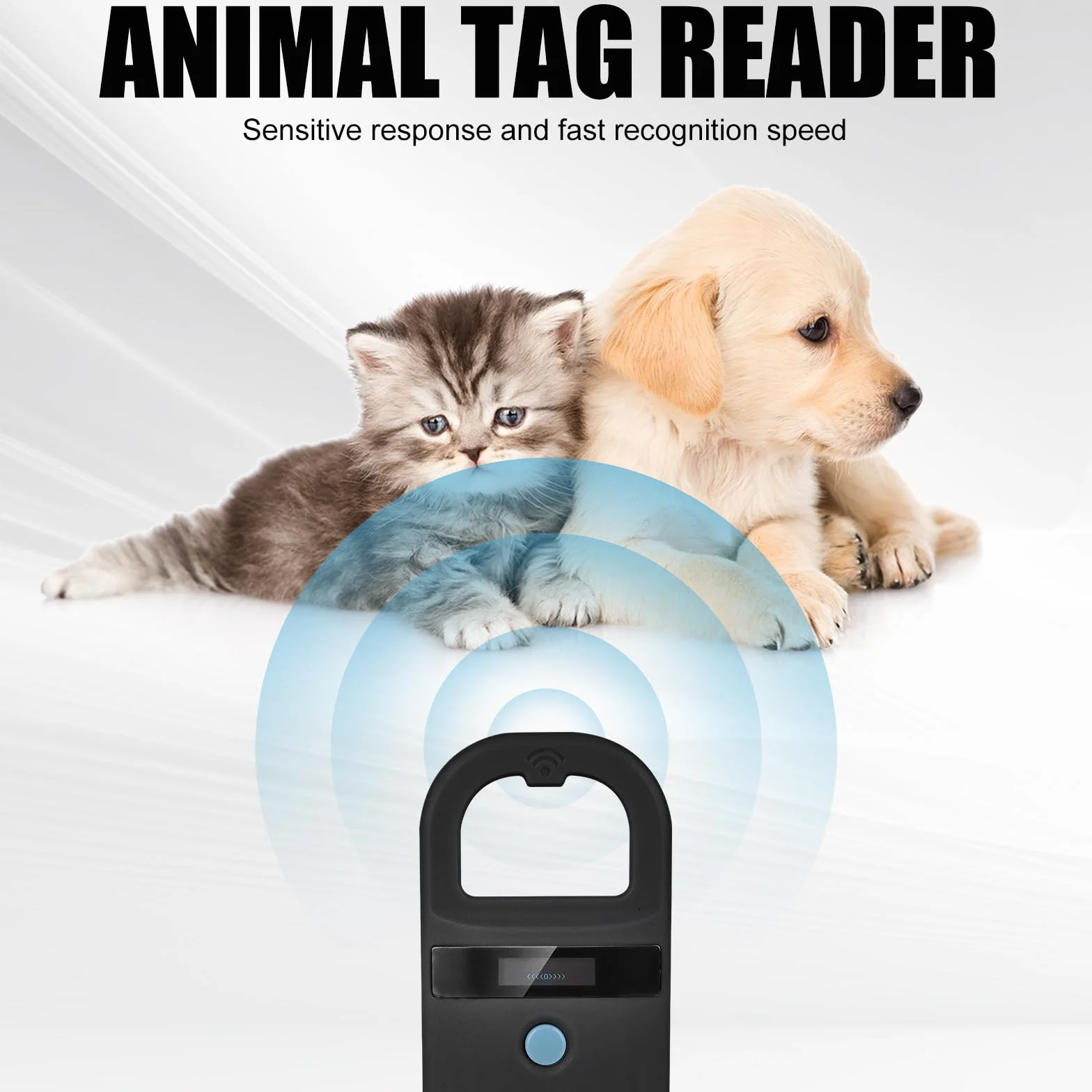 Lettore ID per animali domestici, lettore di chip per animali, lettore di microchip per cani/gatti, scansione microchip scanner, scanner per animali domestici, nero