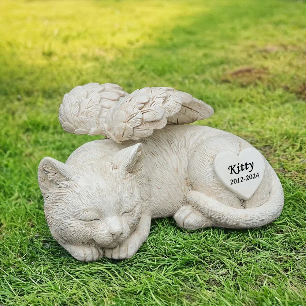 Generico Statua da giardino personalizzata del gatto addormentato, statua commemorativa dell'animale domestico, lapide per gatti o regalo di cordoglio per la perdita di un gatto.