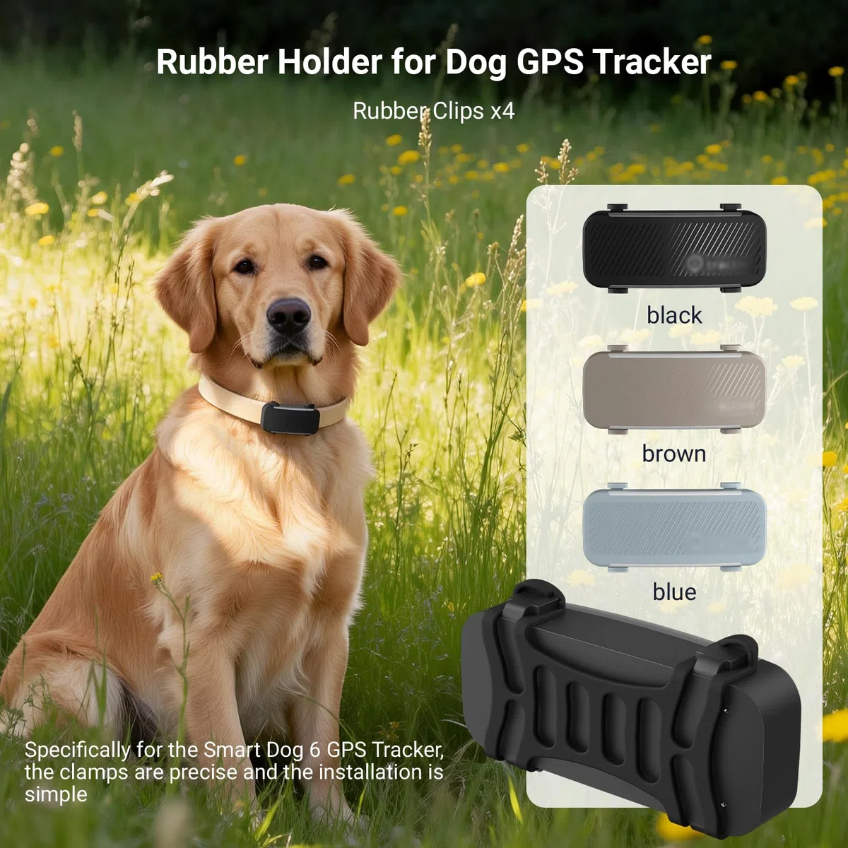 Dog 6 GPS Tracker clip in gomma compatibile con Tracti GPS Pet Location Tracker Activity Tracker sostituzione gomma fissaggio clip nere – Confezione da 4