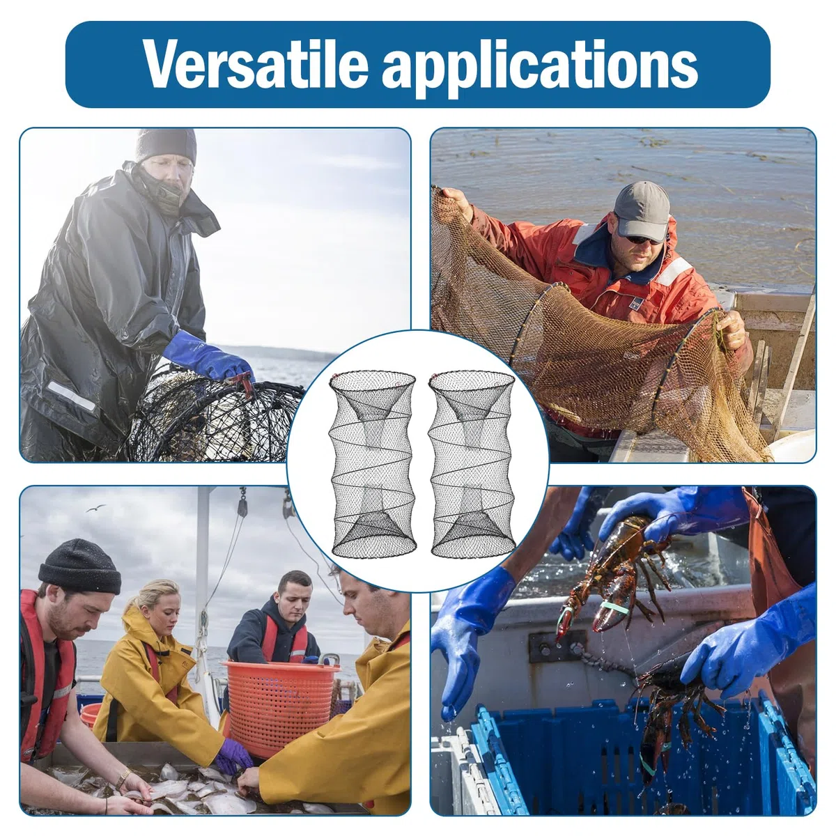 NEUSID Set di 2 reuse pieghevoli per il cancro con 4 sacchetti per mangime, 30 x 60 cm, pesci esca rotonda per pesca di granchi, gamberetti, aragosta, anguilla